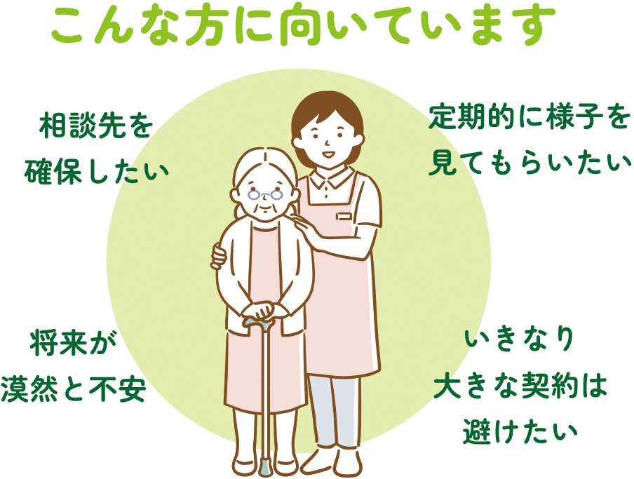 スタッフと利用者さまが寄り添うイラスト